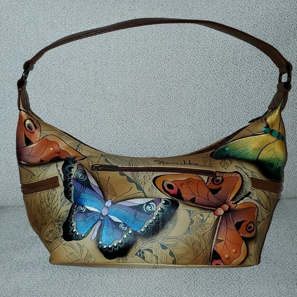 NWT Anuschka Butterfly Hobo Shoulder Bag Purse